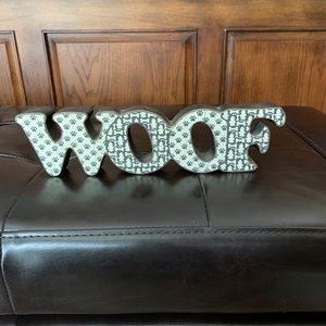 Dog Woof wood decorative sign for table or shelf